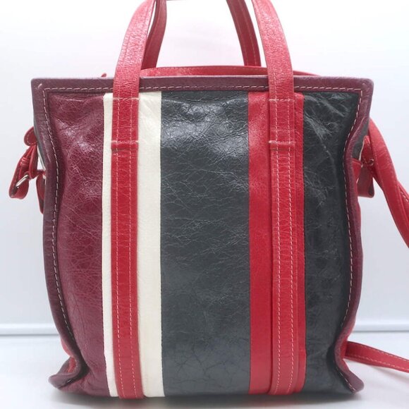 Balenciaga Bazar S Shopper Tote Red/Multi Striped Leather Crossbody Bag - Picture 7 of 15